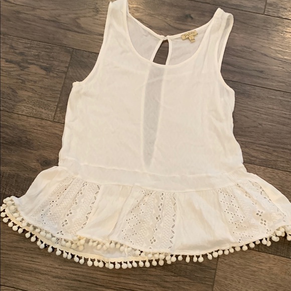 Lily White Tank Top with Pom Pom Hem - Picture 1 of 5